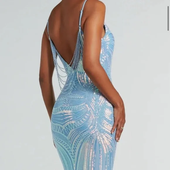 New Elegant Blue Sequin Dress 👗 Sz Small - Picture 2 of 5